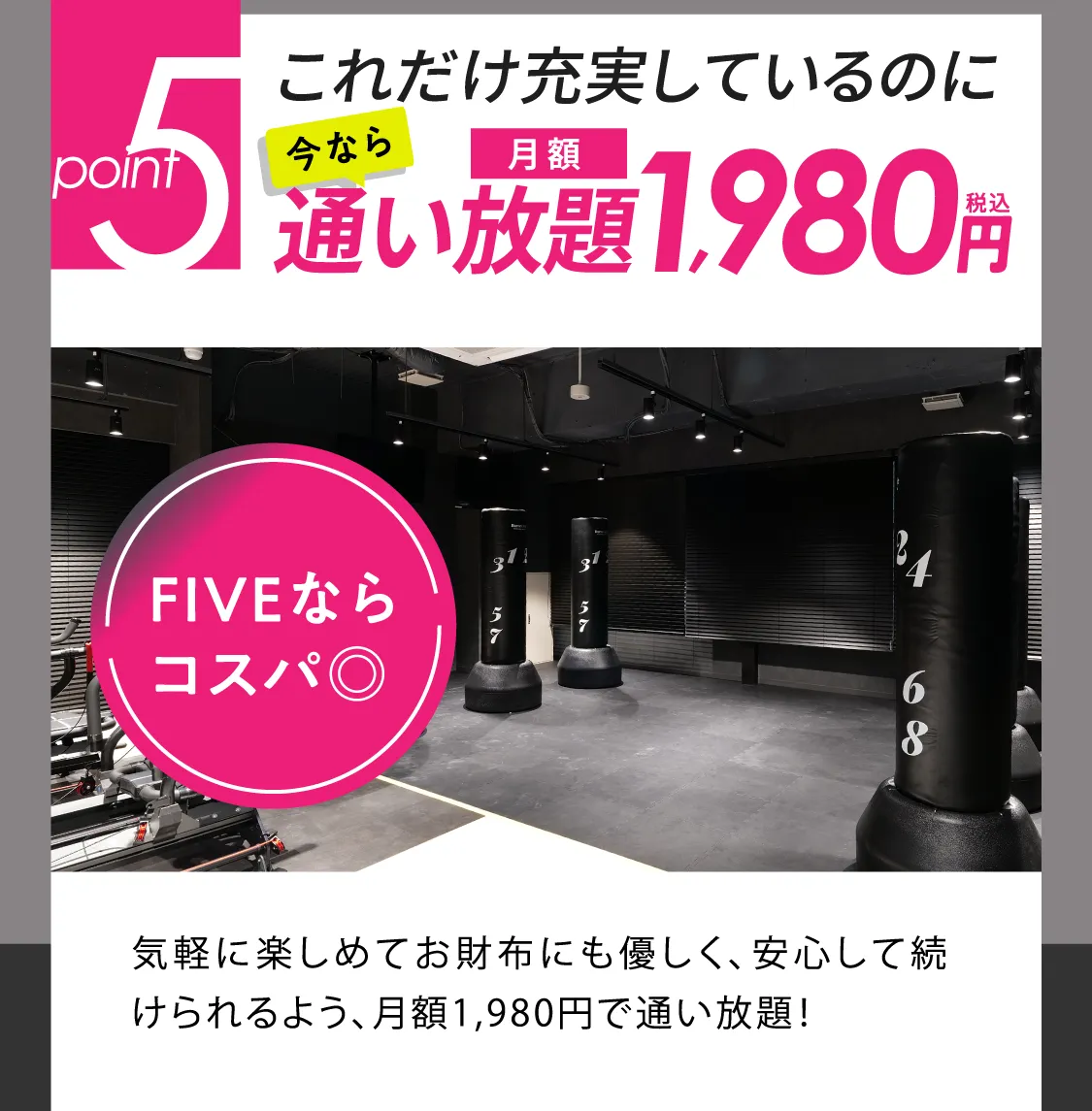 これだけ充実しているのに今なら通い放題 月額 1980円(税込)
